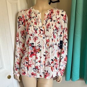 Lucky Brand White and Pink Floral Blouse